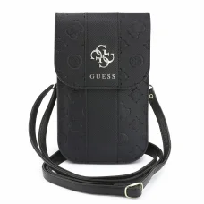 Guess PU 4G Peony Stripe Metal Logo taška na telefón cez rameno - čierna