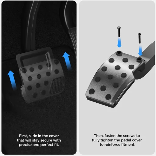 Tesla Model 3 / Model Y strieborné nerezové kryty pedálov Spigen Stuttgart (ACP04510) - 6