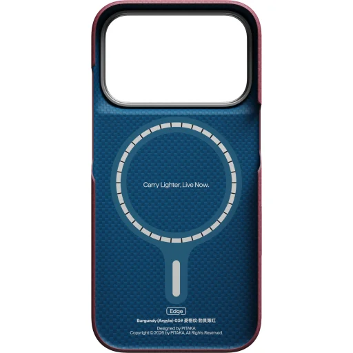 iPhone 18 Pro / 17 Pro bordó Pitaka Edge Case Argyle védőtok - 3