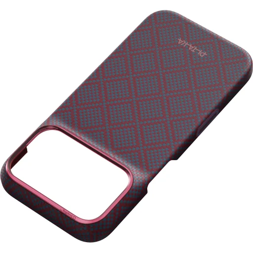 iPhone 18 Pro / 17 Pro modro-červené Pitaka Edge Case Argyle prémiové ochranné puzdro z aramidových vlákien - 2