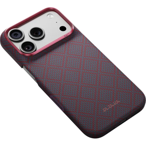  iPhone 18 Pro / 17 Pro kék-piros Pitaka Edge Case Argyle prémium aramidszálas védőtok - 4