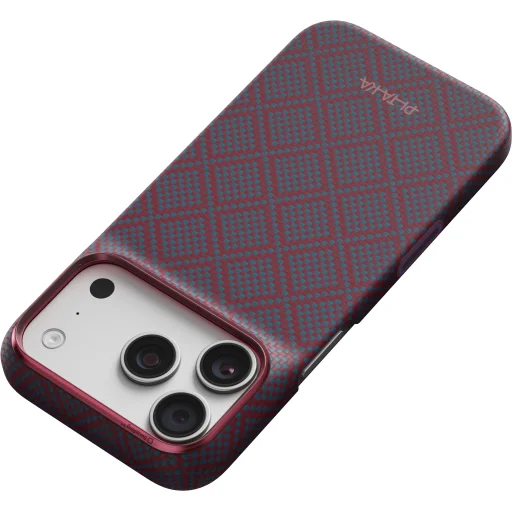 iPhone 18 Pro / 17 Pro modro-červené Pitaka Edge Case Argyle prémiové ochranné puzdro z aramidových vlákien - 5
