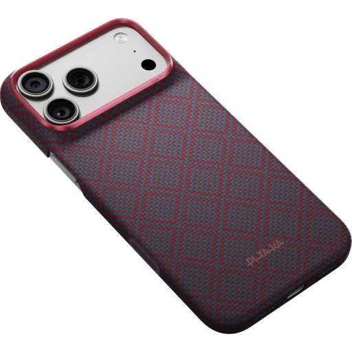 iPhone 18 Pro Max / 17 Pro Max modro-červený Pitaka Edge Case Argyle ochranný kryt z aramidových vlákien - 4