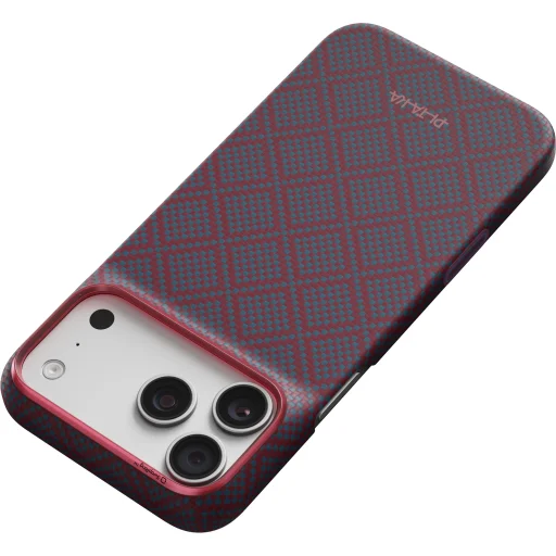 iPhone 18 Pro Max / 17 Pro Max modro-červený Pitaka Edge Case Argyle ochranný kryt z aramidových vlákien - 5