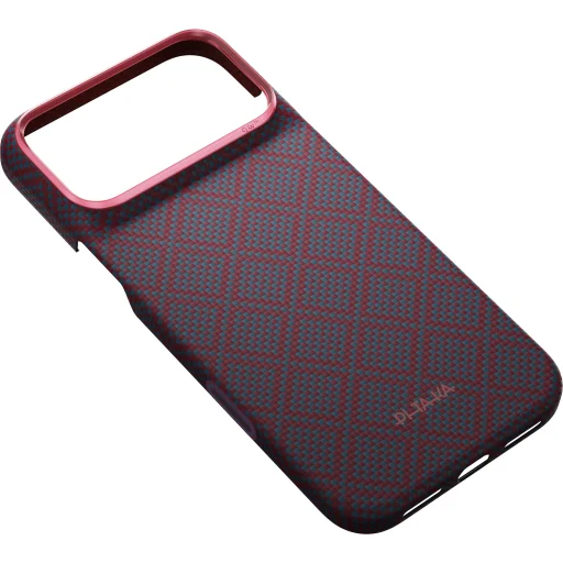iPhone 18 Pro Max / 17 Pro Max modro-červený Pitaka Edge Case Argyle ochranný kryt z aramidových vlákien - 6