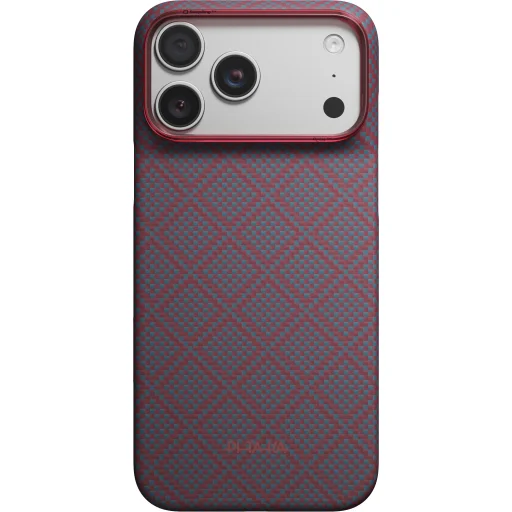 iPhone 18 Pro Max / 17 Pro Max modro-červený Pitaka Edge Case Argyle ochranný kryt z aramidových vlákien - 7