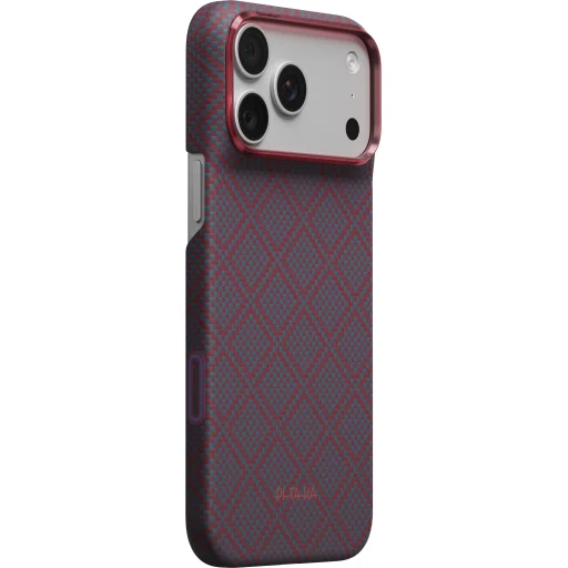 iPhone 18 Pro Max / 17 Pro Max modro-červený Pitaka Edge Case Argyle ochranný kryt z aramidových vlákien - 1