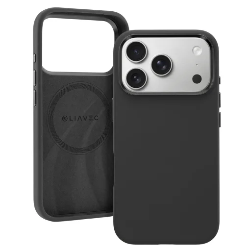 Apple iPhone 18 Pro čierne silikónové puzdro Liavec Silky Case s kovovým rámčekom kamery - 1