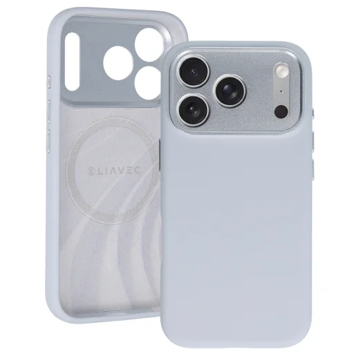iPhone 18 Pro sivé puzdro Liavec Silk Shield s kovovým rámčekom kamery - 1