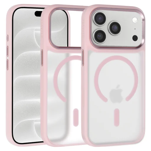  iPhone 18 Pro rózsaszín Liavec Cloudy Case fém kamerakerettel - 1