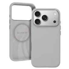  iPhone 18 Pro Max szürke Liavec Silky szilikon tok fém kamerakerettel