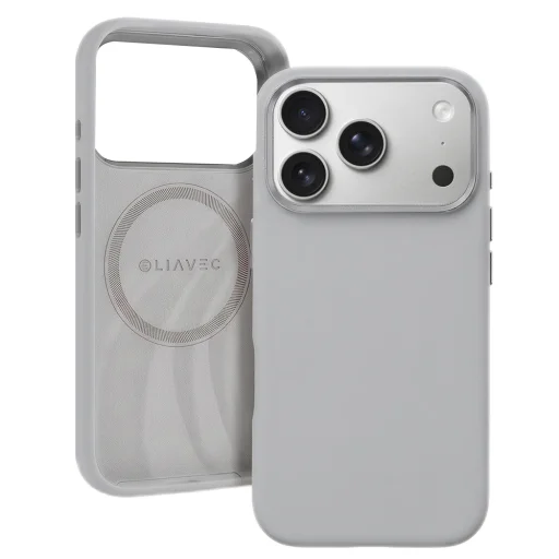 Sivé silikónové puzdro Liavec Silky s kovovým rámom fotoaparátu pre iPhone 18 Pro Max - 1