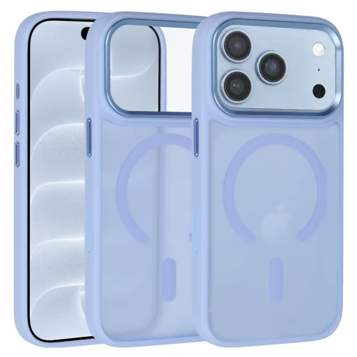  iPhone 18 Pro Max világoskék Liavec Cloudy Case fém kamerakeretes hátlaptok - 1