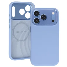  iPhone 18 Pro világoskék Liavec Silk Shield szilikon védőtok fém kamerakerettel