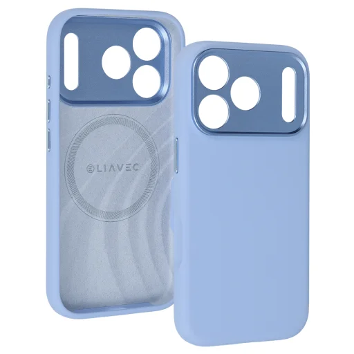 iPhone 18 Pro svetlomodré silikónové ochranné puzdro Liavec Silk Shield s kovovým rámom fotoaparátu - 2