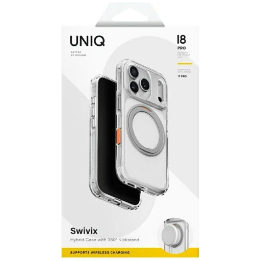 Apple iPhone 18 Pro / 17 Pro priehľadné puzdro UNIQ Swivix s 360° otočným stojanom - 9