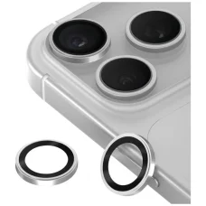 iPhone 18 Pro / 18 Pro Max strieborné UNIQ Optix Prime ochranné sklo na kameru s inštalačným rámčekom