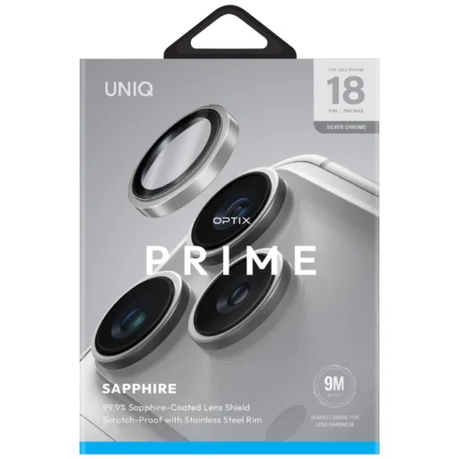 iPhone 18 Pro / 18 Pro Max strieborné UNIQ Optix Prime ochranné sklo na kameru s inštalačným rámčekom - 4