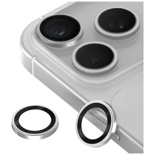 iPhone 18 Pro / 18 Pro Max strieborné UNIQ Optix Prime ochranné sklo na kameru s inštalačným rámčekom - 1