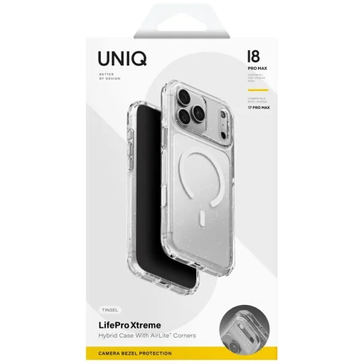iPhone 18 Pro Max / 17 Pro Max puzdro UNIQ LifePro Xtreme s magnetickým nabíjaním Magclick, priehľadné/trblietavé - 7