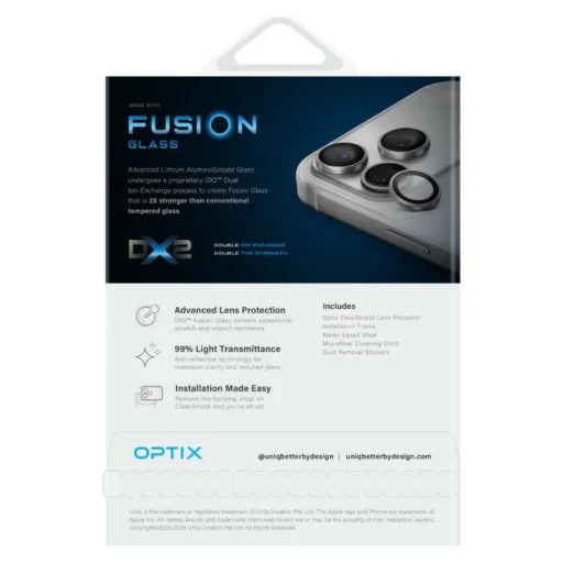 Apple iPhone 18 Pro / iPhone 18 Pro Max priehľadné ochranné sklo na šošovku fotoaparátu UNIQ Optix Clearshield Core DX2 - 6