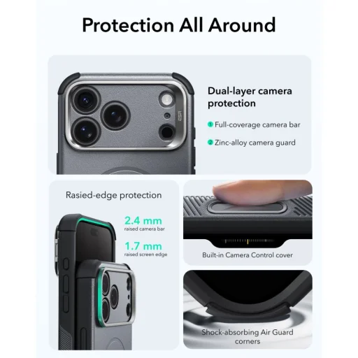  Apple iPhone 17 Pro Max / 18 Pro Max szürke ESR Cyber Tough Kickstand MagSafe ütésálló tok - 5