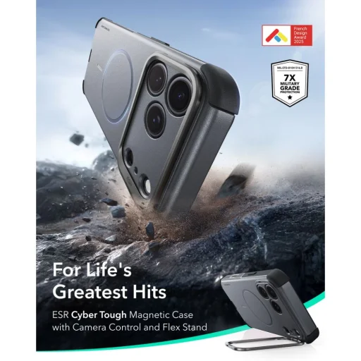 Apple iPhone 17 Pro Max / 18 Pro Max sivé ESR Cyber Tough Kickstand MagSafe puzdro odolné voči nárazom - 2