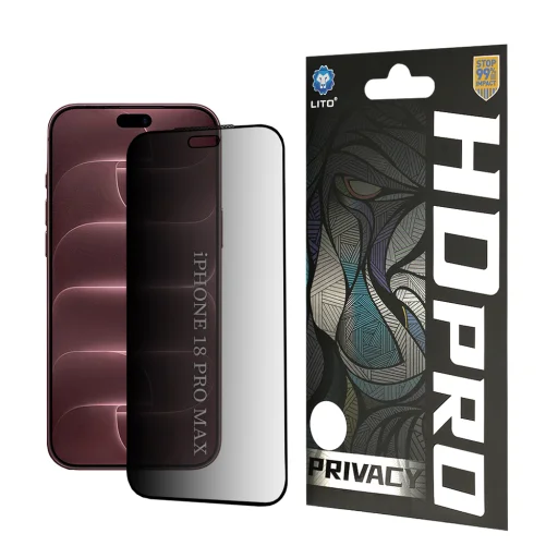 Čierne tvrdené sklo Lito HD Pro Privacy s ochranou súkromia pre iPhone 18 Pro Max - 1