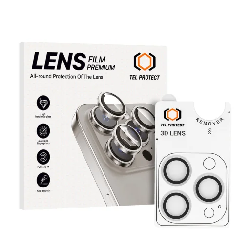 iPhone 18 Pro / 18 Pro Max priehľadné Tel Protect 3D Lens tvrdené sklo na kameru, 3 ks - 1