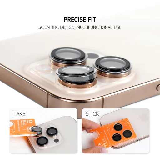 iPhone 18 Pro / 18 Pro Max čierne Tel Protect Titanium Lens 99% AR ochranné tvrdené sklo na kameru, 3 ks - 4