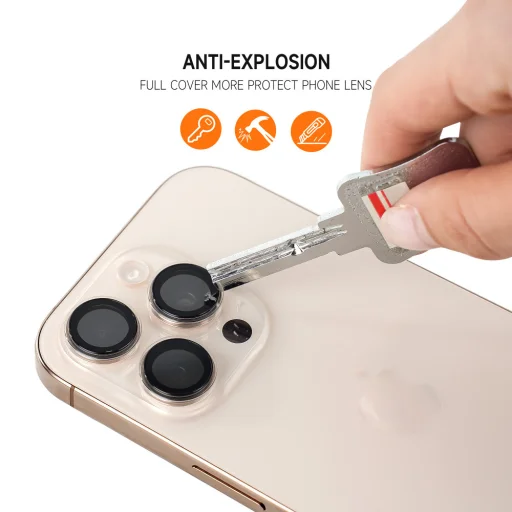 iPhone 18 Pro / 18 Pro Max čierne Tel Protect Titanium Lens 99% AR ochranné tvrdené sklo na kameru, 3 ks - 5