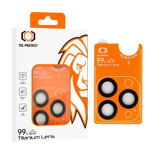 iPhone 18 Pro / 18 Pro Max čierne Tel Protect Titanium Lens 99% AR ochranné tvrdené sklo na kameru, 3 ks - 1