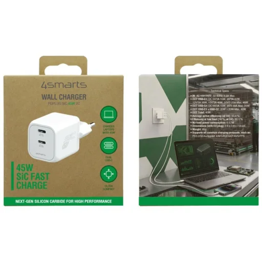 4smarts PDPlug SiC Dual sieťová rýchlonabíjačka 45W, 2x USB-C, biela - 8