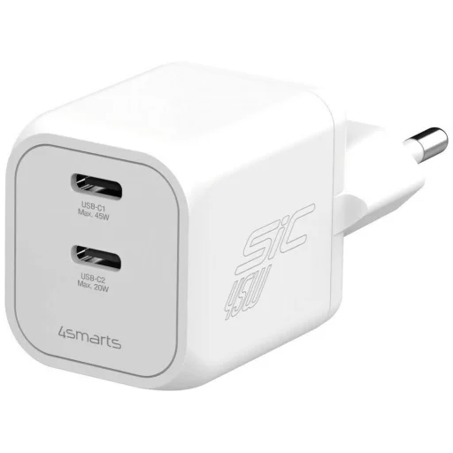 4smarts PDPlug SiC Dual sieťová rýchlonabíjačka 45W, 2x USB-C, biela - 1