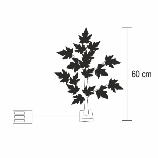 HOME ATM02 asztali juharfa dekoráció, 60 cm, 24 db melegfehér LED, időzítő, elemes tápellátás, beltéri kivitel, fekete - 3