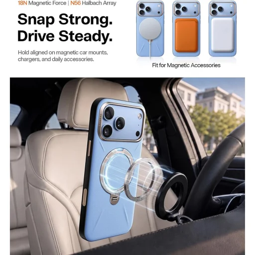 Modré magnetické ochranné puzdro Torras Ostand Q3 VegSkin so stojanom pre iPhone 18 Pro Max - 2
