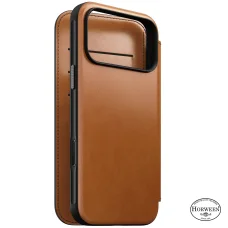 Apple iPhone 18 Pro Max / 17 Pro Max sedlovohnedé Nomad Modern Leather Folio prémiové flipové puzdro z kože Horween