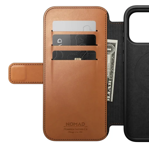 Apple iPhone 18 Pro Max / 17 Pro Max sedlovohnedé Nomad Modern Leather Folio prémiové flipové puzdro z kože Horween - 11