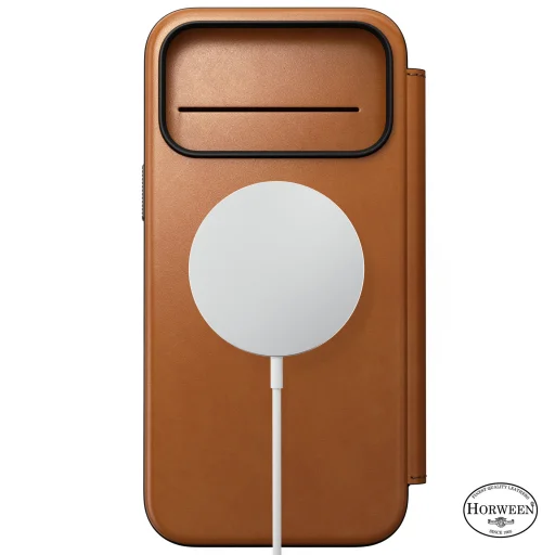 Apple iPhone 18 Pro Max / 17 Pro Max sedlovohnedé Nomad Modern Leather Folio prémiové flipové puzdro z kože Horween - 3