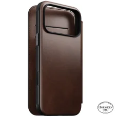 iPhone 18 Pro Max / 17 Pro Max Nomad Modern Leather Folio kožené otváracie puzdro, rustikálna hnedá (Horween)