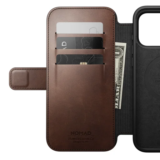 iPhone 18 Pro Max / 17 Pro Max Nomad Modern Leather Folio kožené otváracie puzdro, rustikálna hnedá (Horween) - 11