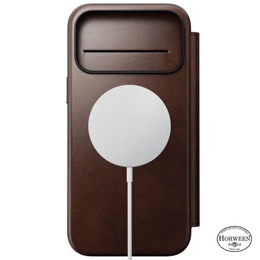 iPhone 18 Pro Max / 17 Pro Max Nomad Modern Leather Folio kožené otváracie puzdro, rustikálna hnedá (Horween) - 3