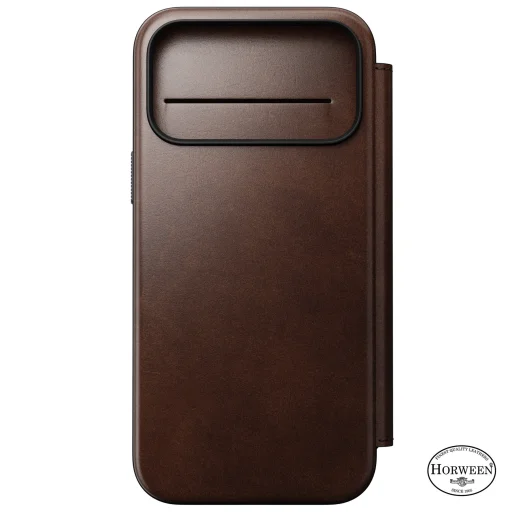 iPhone 18 Pro Max / 17 Pro Max Nomad Modern Leather Folio kožené otváracie puzdro, rustikálna hnedá (Horween) - 5