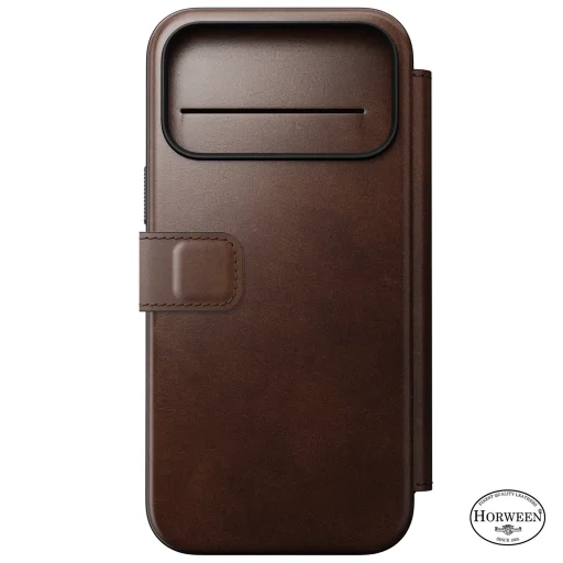 iPhone 18 Pro Max / 17 Pro Max Nomad Modern Leather Folio kožené otváracie puzdro, rustikálna hnedá (Horween) - 7