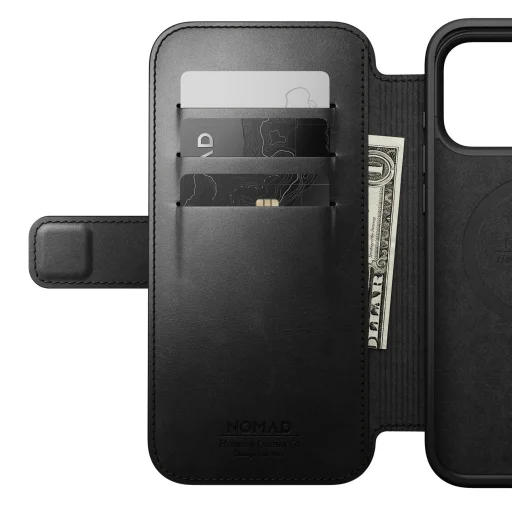 Čierne prémiové peňaženkové puzdro Nomad Modern Leather Folio z kože Horween pre iPhone 18 Pro Max a 17 Pro Max - 11