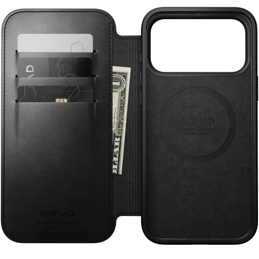 Čierne prémiové peňaženkové puzdro Nomad Modern Leather Folio z kože Horween pre iPhone 18 Pro Max a 17 Pro Max - 10