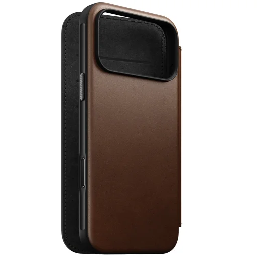 iPhone 18 Pro Max / 17 Pro Max Barna Nomad Modern Leather Folio kinyitható bőrtok - 1