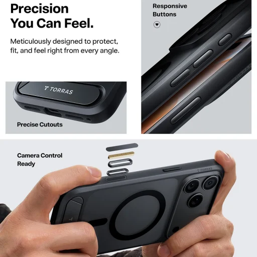 Čierny kryt Torras Ostand L1 MagSafe pre Apple iPhone 18 Pro Max so vstavaným stojanom - 6