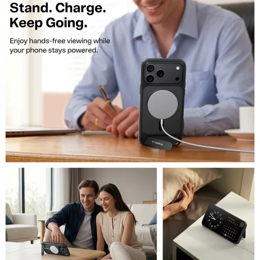 Čierny kryt Torras Ostand L1 MagSafe pre Apple iPhone 18 Pro Max so vstavaným stojanom - 5