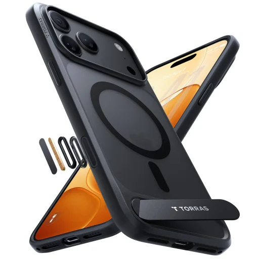 iPhone 18 Pro fekete Torras Ostand L1 MagSafe kompatibilis tok beépített állvánnyal - 2
